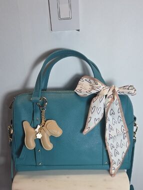 Ora Delphine Leather Teal Satchel